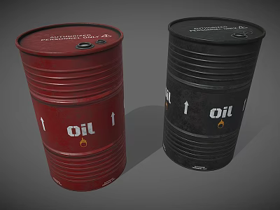 Industrial Equipment Featuring Red And Black Oil Drums With Oil Labels And Arrows 3d model