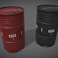 Industrial Equipment Featuring Red And Black Oil Drums With Oil Labels And Arrows
