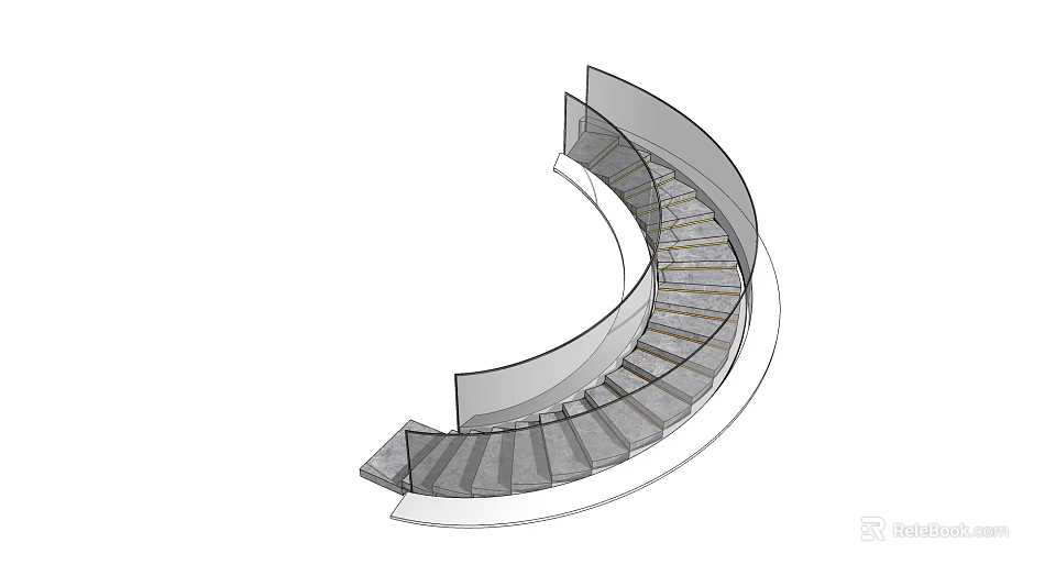 Elegant Modern Spiral Staircase Design With Curved Structure And Metal Steps 3d model 