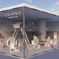 Modern Mall Store Interior With Wooden Geometric Display Units And Glass Facade Design