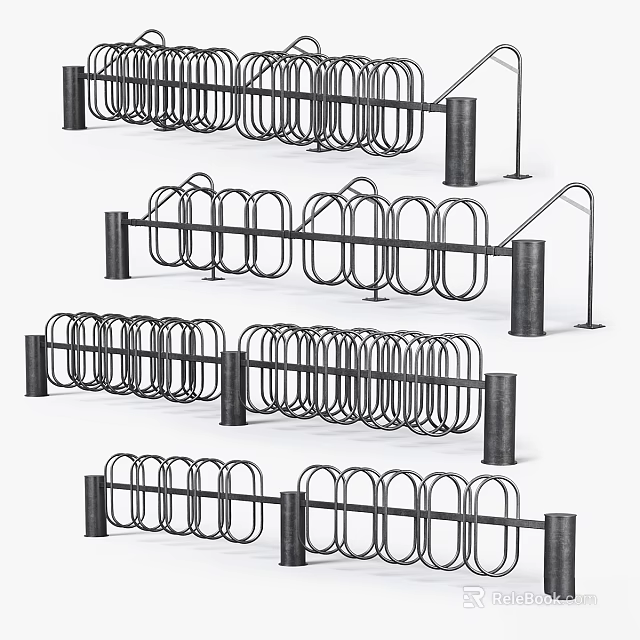 Outdoor Ground Mounted Metal Bicycle Parking Racks With Multiple Circular Designs 3d model 