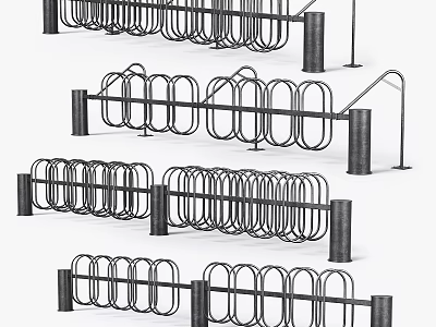 Outdoor Ground Mounted Metal Bicycle Parking Racks With Multiple Circular Designs 3d model
