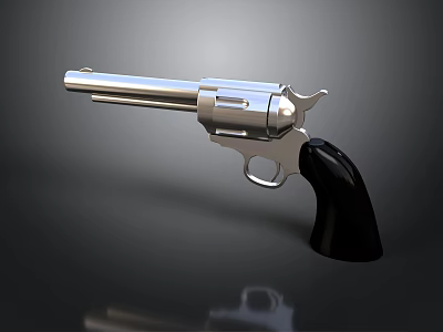 Silver Metal Revolver With Black Grip And Shiny Finish On Dark Background 3d model