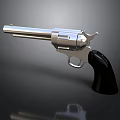Silver Metal Revolver With Black Grip And Shiny Finish On Dark Background