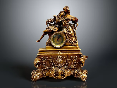 Ornate Classical Gold Clock With Intricate Carved Base And Female Sculptural Design 3d model