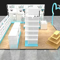Modern Clothing Store Interior Featuring Display Racks Steps And Curved Decorations
