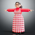 Cheerful Female Doll In Red Top With Glasses Ponytail Checkered Apron And Open Arms