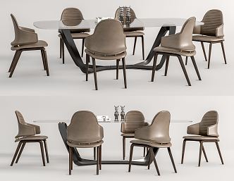 Modern Dining Table and Chair Combination Leather Single Chair Dining Chair 3d model