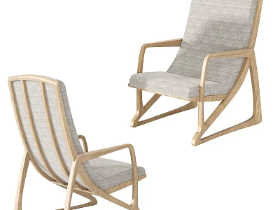 Two Modern Wooden Frame Leisure Chairs With Gray Cushion And Tilted Back Design 3d model
