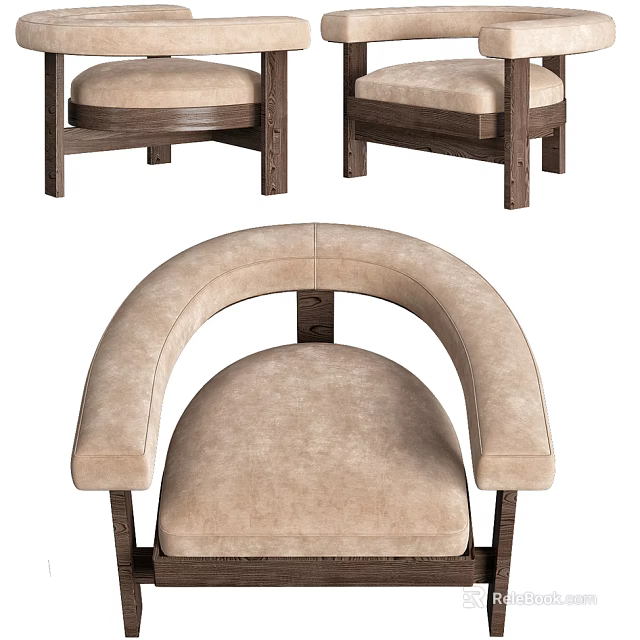 Beige Upholstered Accent Chair With Wooden Frame Curved Armrest And Comfortable Seat 3d model 