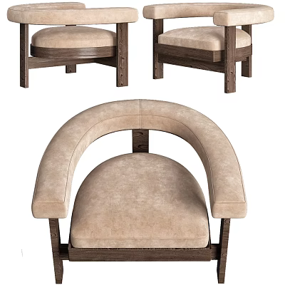 Beige Upholstered Accent Chair With Wooden Frame Curved Armrest And Comfortable Seat 3d model