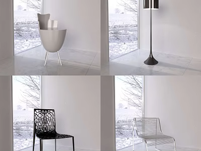 Modern Leisure Chairs with Metal Frame and Hollow Design in Interior with Snowy Window View 3d model