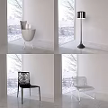 Modern Leisure Chairs with Metal Frame and Hollow Design in Interior with Snowy Window View