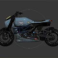Teal Modern Motorcycle With Large Tires Black Seat And Futuristic Body Details