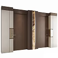 Modern Dark Brown Swing Doors With Marble Accents And Door Numbers