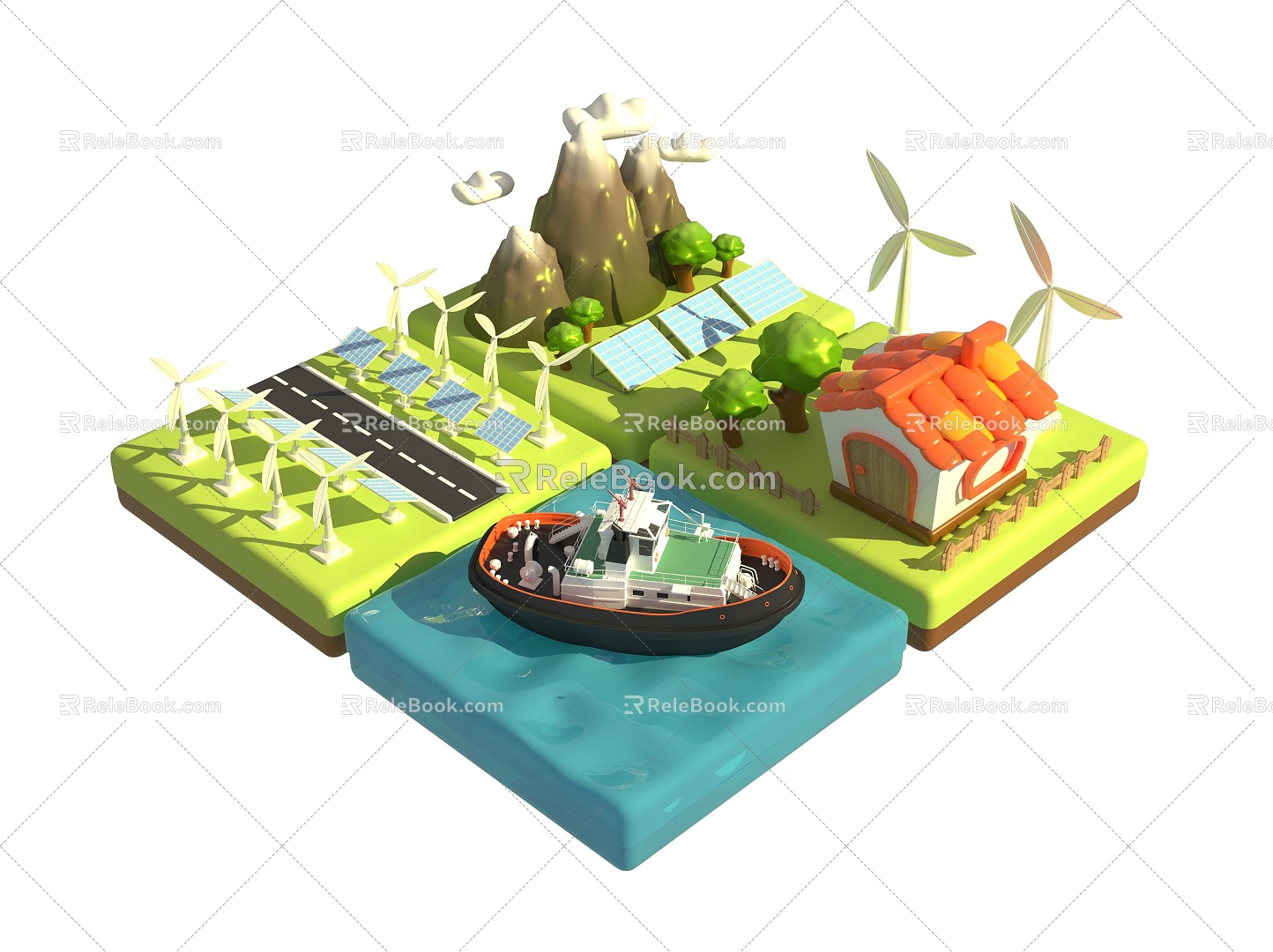 New energy small scene 3d model