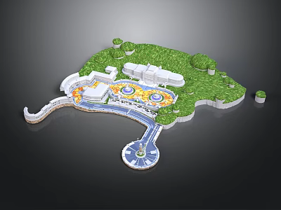 Scenic Landscape Design With Green Grass White Buildings And Blue Water Features 3d model