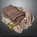 Colorful Soft Towels Stacked Folded And Draped In Pink White Yellow