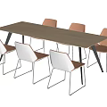 Modern Wooden Conference Table With Six White And Brown Metal Leg Chairs