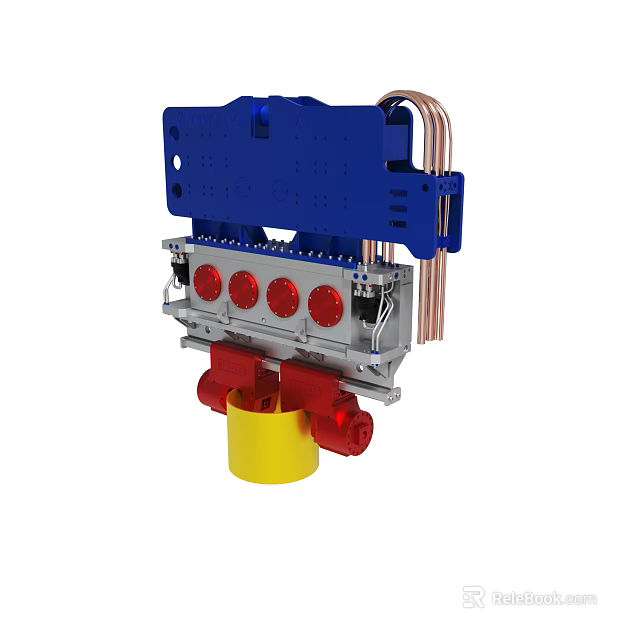 Industrial Mechanical Component Featuring Blue Casing Red Circular Parts And Yellow Base 3d model 