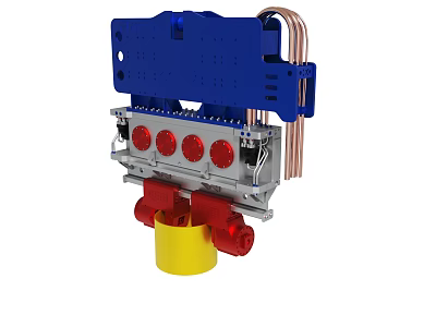 Industrial Mechanical Component Featuring Blue Casing Red Circular Parts And Yellow Base 3d model