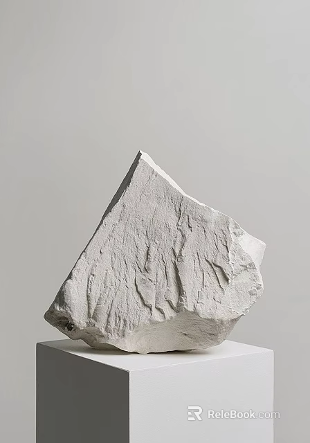 Handcrafted Abstract White Stone Sculpture with Textured Surface and Geometric Form 3d model 