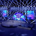 Modern Stage Design With Neon Lights Large LED Screens And Performer For Live Concert