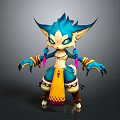 Cartoon Style Game and Movie Character With Blue Fur Pointed Ears and Yellow Outfit