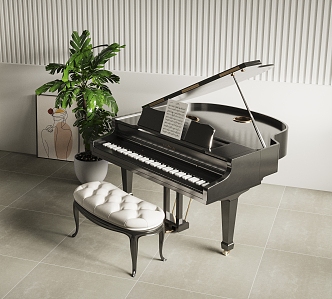 Black Grand Piano Modern Piano 3d model