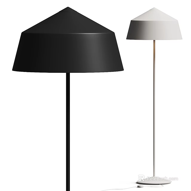 Modern Black And Light Gray Minimalist Floor Lamp With Cone Shaped Shade And Slender Metal Stand 3d model 
