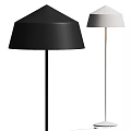 Modern Black And Light Gray Minimalist Floor Lamp With Cone Shaped Shade And Slender Metal Stand