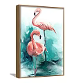 Pink Flamingo Watercolor Animal Paintings With Various Poses And Green Blue Background