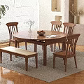 Natural Solid Wood Round Dining Table Set With Four Chairs And Soft Padded Bench