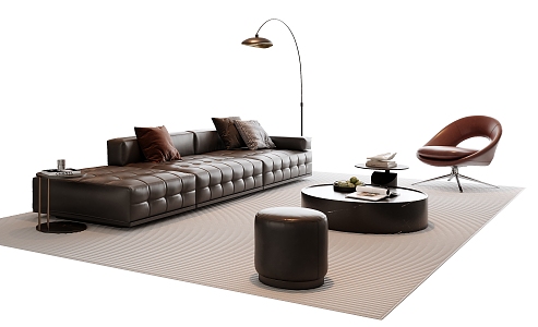 Modern Italian Sofa Coffee Table Combination Leather Sofa Multi-Person Sofa Single Sofa Stool Floor Lamp Ornaments 3d model