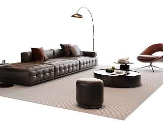 Modern Italian Sofa Coffee Table Combination Leather Sofa Multi-Person Sofa Single Sofa Stool Floor Lamp Ornaments 3d model