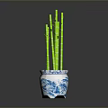 Blue And White Porcelain Pot With Green Bamboo For Home Decoration