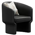 Black Leather Single Sofa With Modern Design And Circular Patterned Cushion 3d model
