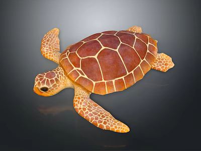 Brown and Orange Sea Turtle Displaying Textured Shell Patterned Flippers and Detailed Limbs 3d model
