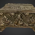 Vintage Metallic Decorative Box Ornament Combination With Carved Floral Patterns Angel Motifs And Footed Base