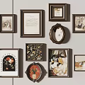 Gallery Wall With Various Framed Artworks Different Shapes And Decorative Prints 3d model