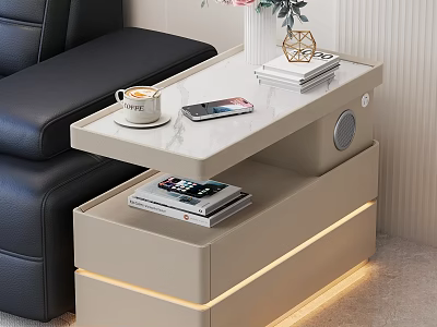 Modern Luxury Multifunctional Side Table With Rock Slab Top Built In Speaker And LED Lighting 3d model