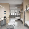 Modern Hotel Room With Wooden Bunk Beds And Minimalist Interior Design Elements