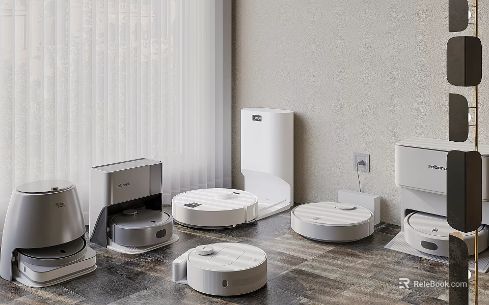 Different Kinds Of Home Appliances Like Robotic Vacuums In Room 3d model 