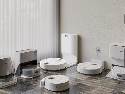 Different Kinds Of Home Appliances Like Robotic Vacuums In Room 3d model