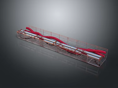 Industrial Metal Frame Structure With Red Components And Elongated Design 3d model