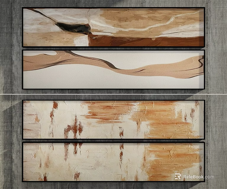 Abstract Paintings With Warm Brown Beige White Tones And Fluid Brushstroke Patterns 3d model