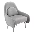 Gray Fabric Single Sofa With Modern Curved Backrest Armrests And Metal Legs
