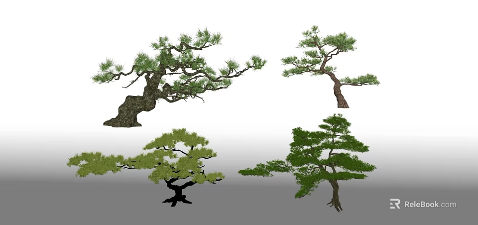 Ornamental Arbor Trees With Various Forms Green Foliage And Branch Structures 3d model 