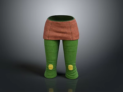 Woman Wearing Green Leggings With Brown Skirt And Yellow Knee Patches Outfit 3d model