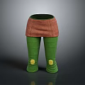 Woman Wearing Green Leggings With Brown Skirt And Yellow Knee Patches Outfit